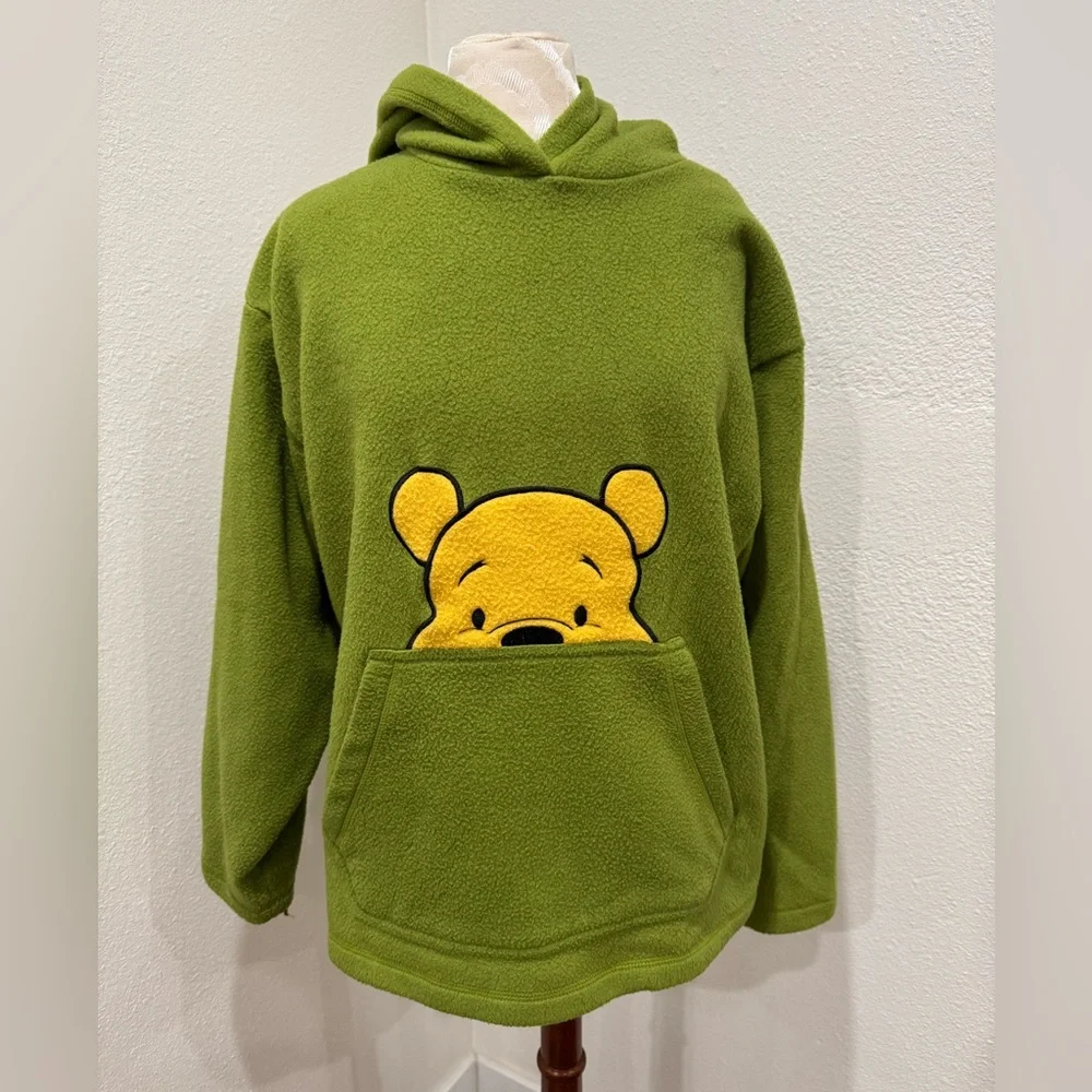 Vintage Winnie The Pooh Green With Yellow Fleece Pullover Hoodie Size Medium